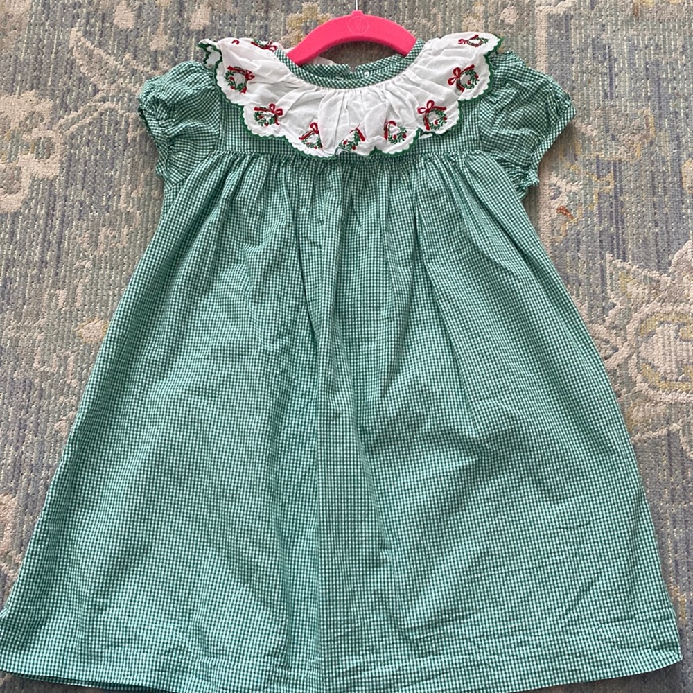 James & Lottie Smocked Embroidered Christmas Wreath Dress